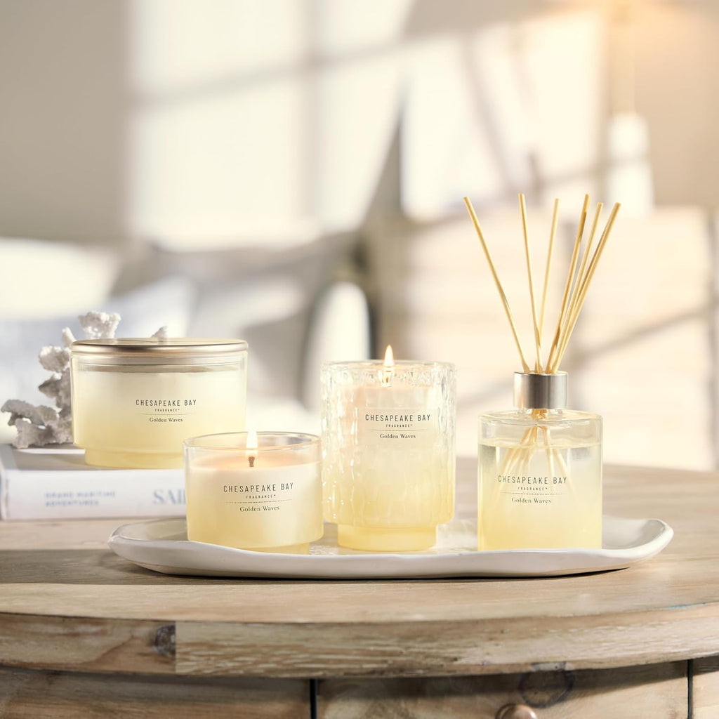 Chesapeake Bay, 14.5Oz Golden Waves Scented Candle, Mood Evoking Fragrance, Sea Glass-Inspired Jar, Premium Soy Blend Wax with Essential Oils, Coastal Fragrance for Home Décor or Gifting