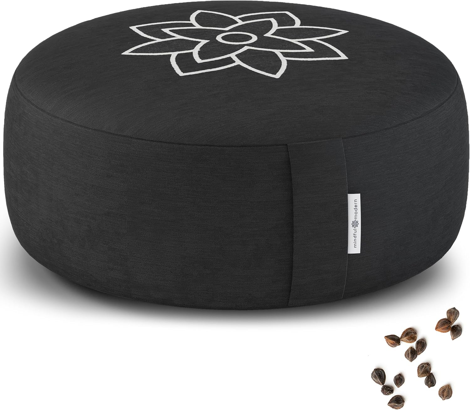 Mindful & Modern Large Meditation Cushion for Zafu Yoga - Meditation Pillow for Sitting on the Floor - Buckwheat Hull Filled Yoga Cushion with Removable, Washable 100% Cotton Cover and Carry Handle