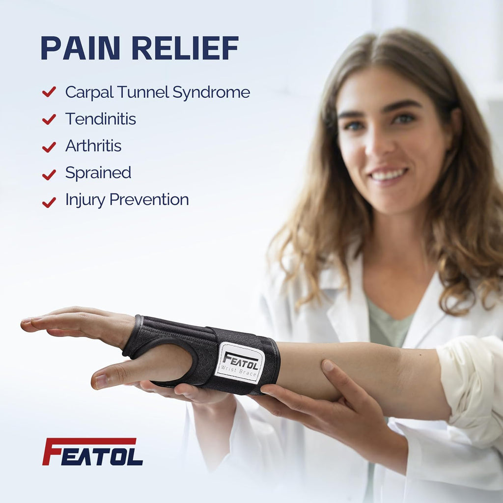 2 Pack Carpal Tunnel Wrist Brace for Work with Wrist Splint, 6.5'' Wrist Brace Night Support for Women Men, Pain Relief for Tendonitis, Arthritis, Pregnancy, Typing, Right and Left Hand, Medium