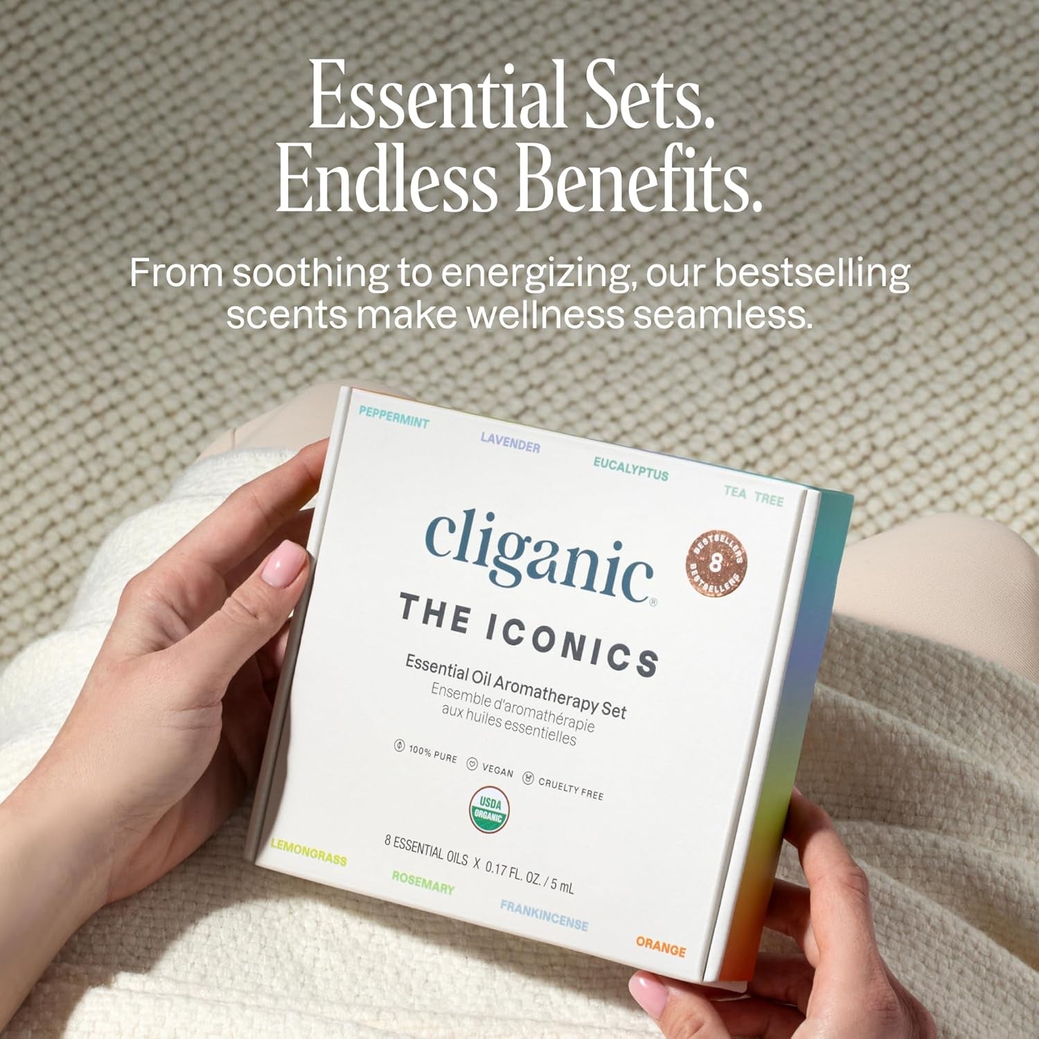 Organic Aromatherapy Essential Oils Gift Set (Top 8 - the Iconics), 100% Pure - Peppermint, Lavender, Eucalyptus, Tea Tree, Lemongrass, Rosemary, Frankincense & Orange
