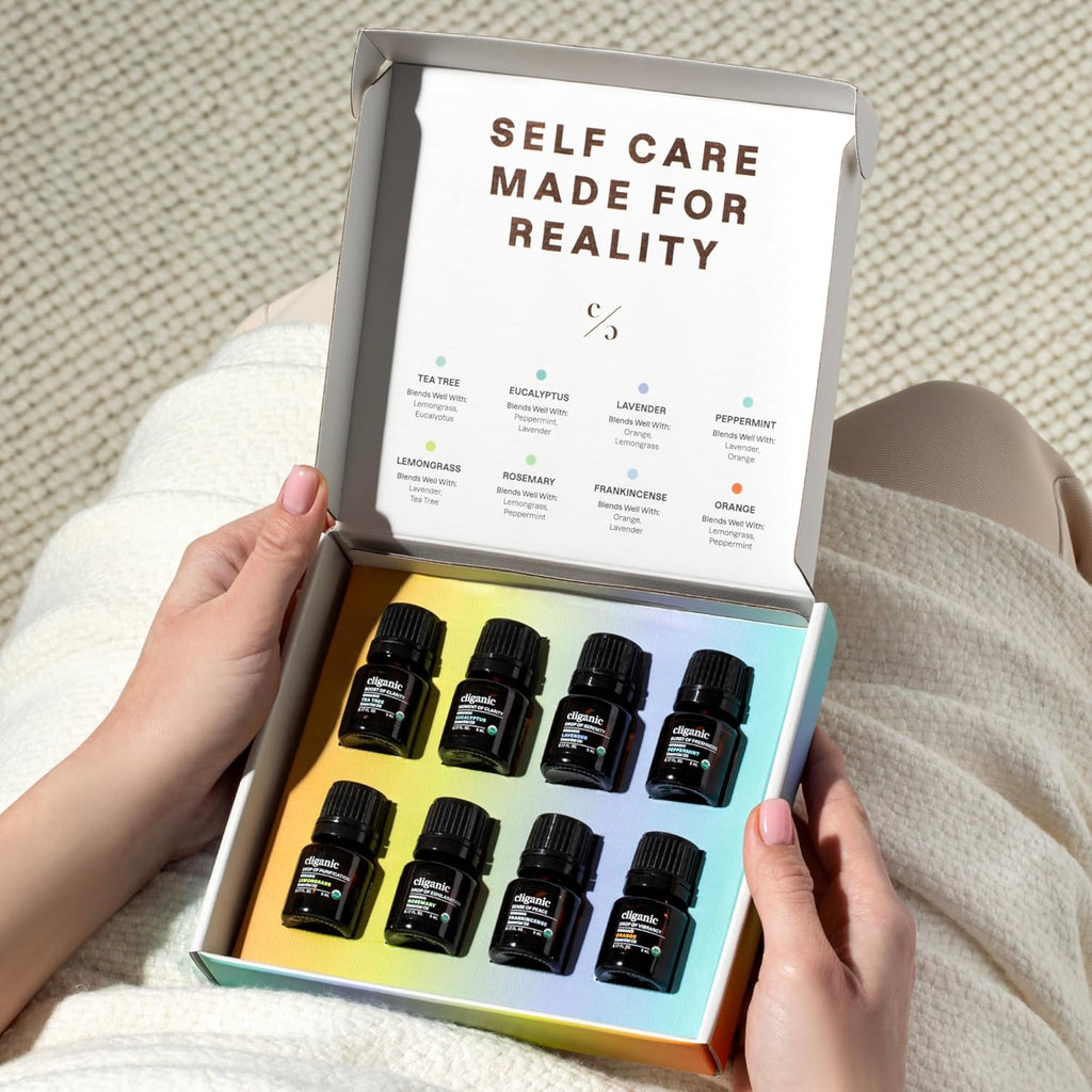 Organic Aromatherapy Essential Oils Gift Set (Top 8 - the Iconics), 100% Pure - Peppermint, Lavender, Eucalyptus, Tea Tree, Lemongrass, Rosemary, Frankincense & Orange