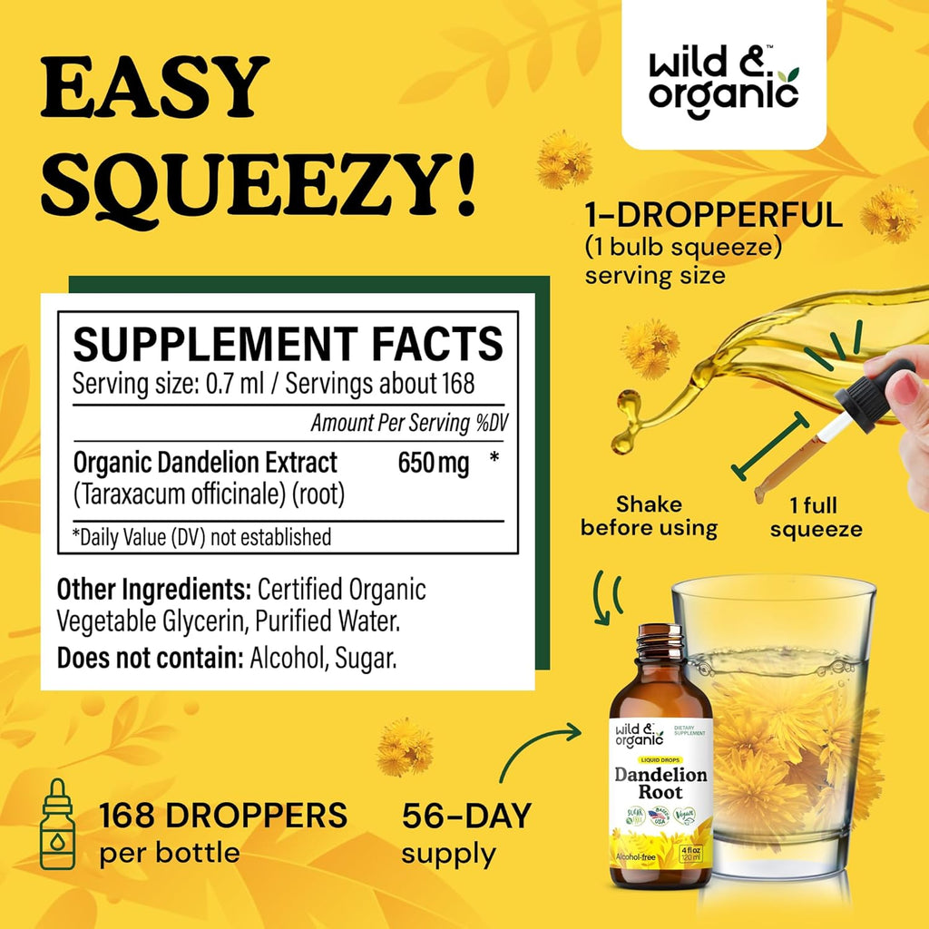 Dandelion Root Extract Drops - Liver Cleanse Detox - Herbal Dandelion Tincture - Liver Support Supplement - Add to Tea - Vegan, Sugar & Alcohol-Free Liquid Drops - 4 Fl Oz
