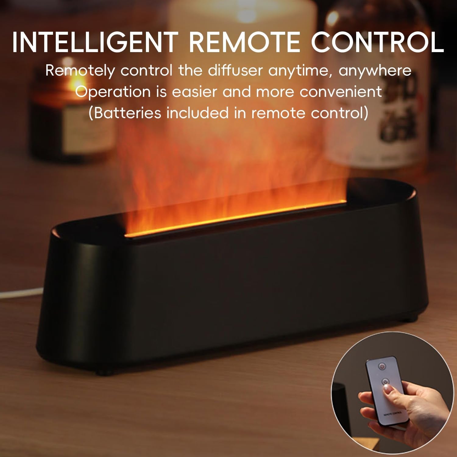 Essential Oil Diffuser, Fireplace Flame Fire Oil Diffuser, 250Ml Cool Mist Aromatherapy Humidifier, Scent Diffuser with 7 Colors Light, Remote Control, Timer & Auto-Off for Home, Room (Black)