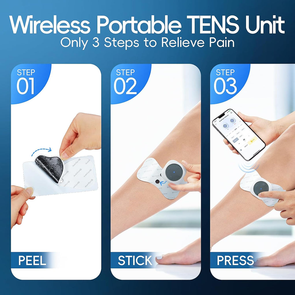Wireless TENS Unit Machine for Pain Relief, FSA Eligible TENS Unit Muscle Stimulator with 2 Sets, 30 Modes HSA TENS Device for Back, Rechargeable Portable with APP Control, Fathers Day Gift